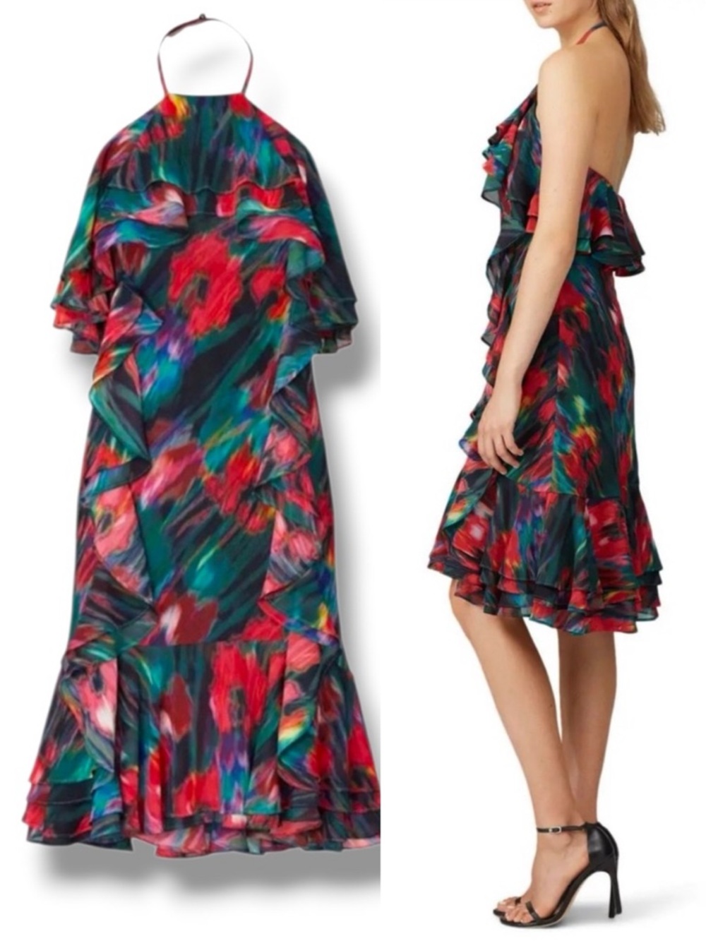 JASON WU COLLECTIVE x RTR Dress Blurred Floral Halter Red Asymmetrical Size 6